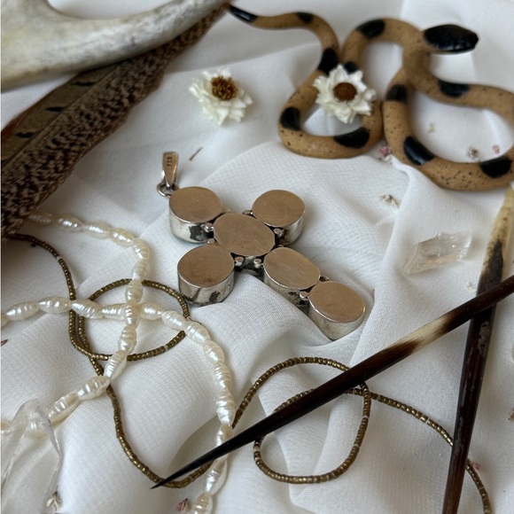 Native American Navajo Turquoise Stone  Sterling Silver Cross Pendant - Picture 7 of 9